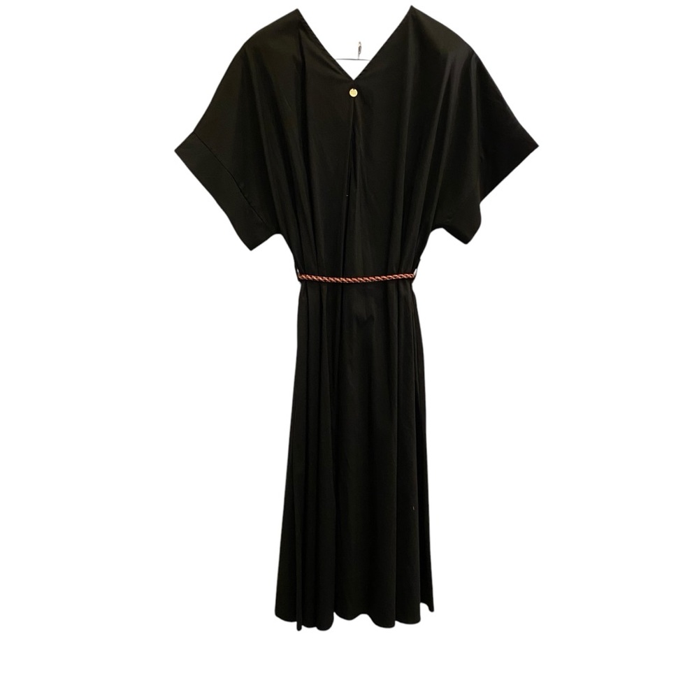 DX Italy Black Cotton Lagenlook Minimalist Midi Dress Rope Belt sz L - Picture 6 of 15